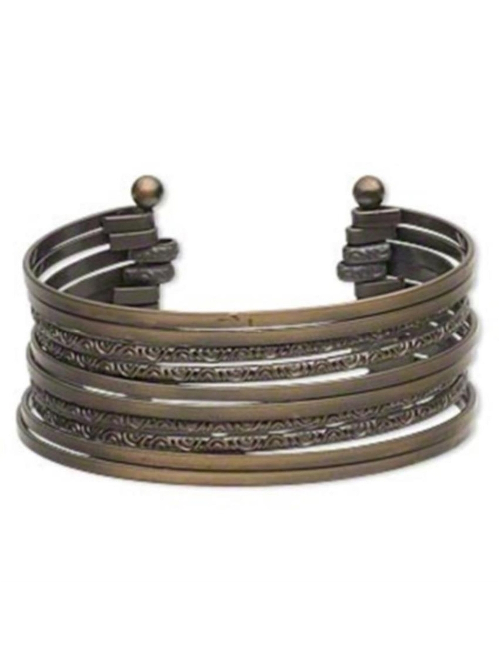 SMALL Antique Bronze Geometric Design Multi Band 40mm Wide Cuff Bracelet